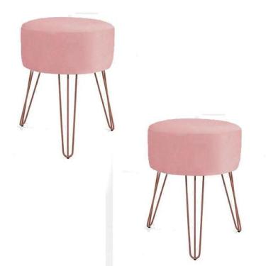 Imagem de Kit 02 Puff Puf Decorativo Suede Rosê Pés Aramado Rosê Gold - Decore.C