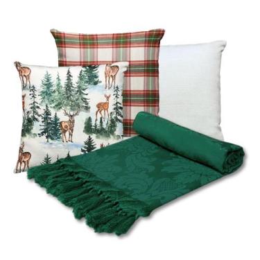 Imagem de Kit Manta Xale Sofá Natal com 3 capas de Almofadas 45x45 - MUMUDECOR, 
