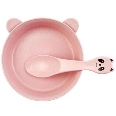 Imagem de Kit Papinha Infantil Bebês Plástico Prato + Colher Panda - Cl