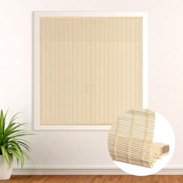 Imagem de SEEYE Persianas romanas de bambu sem fio - Persianas naturais para janelas internas, persiana de filtragem de luz enrolável para casa, portas, resistente a UV e fácil de instalar, 51 cm L x 162 cm A