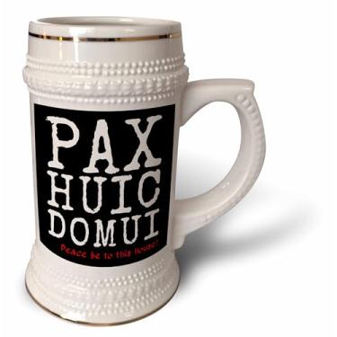 Imagem de 3dRose Pax Huic Domui - Peace Be To This House em latim em preto - Caneca de Stein, 530 g, 650 ml, branca