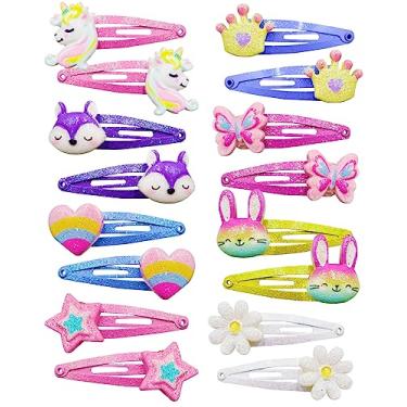 Imagem de PinkSheep Acessórios de cabelo de borboleta de unicórnio - 8 pares/pacote com 16 clipes de pressão, presilhas e grampos de cabelo brilhantes para meninas
