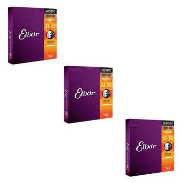 Imagem de Kit 3 Encordoamento Violão Aço 011 Elixir Phosphor Bronze 16027 Made i