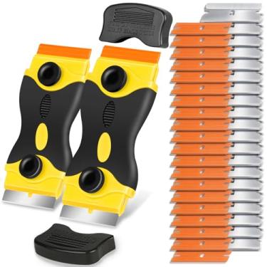 Imagem de Raspador de lâmina de plástico dupla face - Ferramenta raspadora de plástico com 40 lâminas de barbear de metal e plástico, vinil, tinta, ferramenta de remoção de adesivos para limpar carro, janela, vidro, madeira, sem arranhões