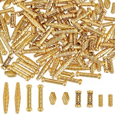 Imagem de SUNNYCLUE 1 B0X 150 peças, 5 estilos de contas espaçadoras tibetanas de metal de liga de metal oco barril tambor espaçadores de furo longo contas soltas para fazer joias, artesanato, colar, pulseira,