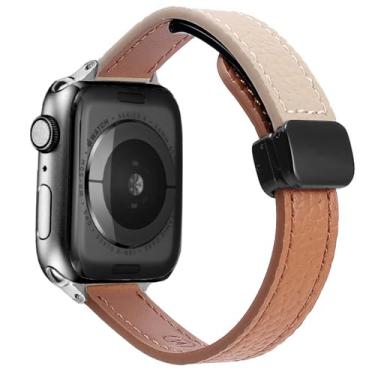 Imagem de DEALELE Pulseiras de substituição compatíveis com Apple Watch séries 9/8 / 7/6 / 5/4 / 3 / SE de 41 mm, 40 mm e 38 mm, slim fino e masculino, laranja damasco creme