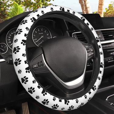Imagem de Capa de volante de carro com estampa de pata de cachorro, antiderrapante, absorvente de suor, acessórios para homens e mulheres, ajuste universal de 38 cm, SUV Vans caminhões