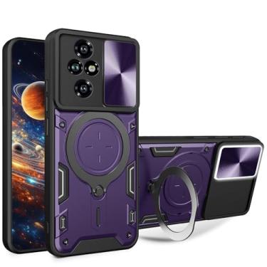 Imagem de Ysnzaq Capa Armor para Honor 200 Pro com suporte giratório, capa protetora à prova de choque de grau militar com capa de câmera deslizante para Honor 200 Pro CQ roxa