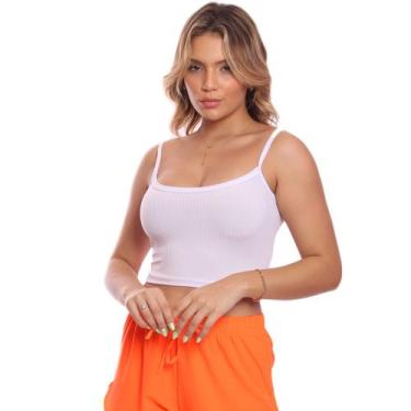 Imagem de Top Cropped Alcinha Canelado Feminina Lisa Básica - Brás e Cia, Branco