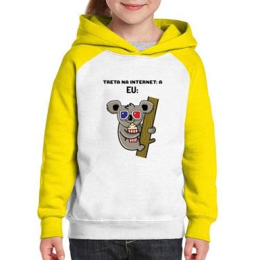 Imagem de Moletom Infantil Treta na internet: A - Foca na Moda, Branco, Amarelo,