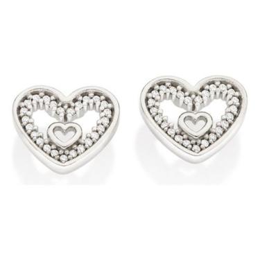 Imagem de Brinco Formato Coração Cravejado Por 50 Zi 327147 - Rommanel, Branco, 