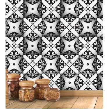 Imagem de Papel De Parede Azulejo Colante Arabesco 3D Em Preto E Branco - PAPEL 