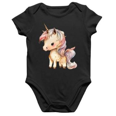 Imagem de Body Bebê Algodão Unicórnio Desenho - Foca na Moda, Preto, GG