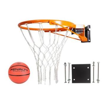 Imagem de Aro de Basquete Oficial Retrátil Com Molas, Rede, Bola, Flange e Paraf