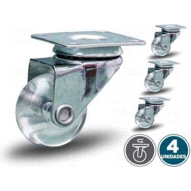 Imagem de Kit 4 Rodinhas Giratória C/ Placa e Roda em Gel S/ Trava 35mm 1.3/8 Co