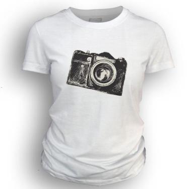 Imagem de Camiseta feminina - Câmera Fotográfica - DASANTIGAS, Branco, Branco, G