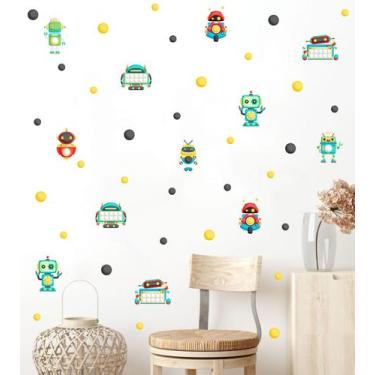 Imagem de Adesivo de Parede Robôs Bolinhas Robótica Brinquedo Infantil - Adesivo