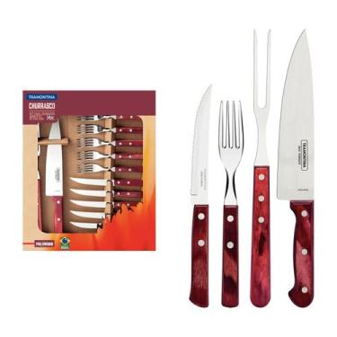 Imagem de Kit P/ Churrasco Inox Cabo Vermelho Polywood 14 Peças Tramontina 21199