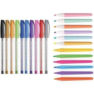 Imagem de Kit Caneta Trilux Com 10 Cores + 12 Marca Texto Lumini Lite