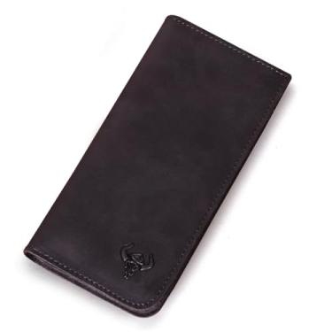 Imagem de Le'aokuu Carteira organizadora masculina de couro verdadeiro dobrável para talão de cheques marrom, 2, preto, Carteira de dinheiro