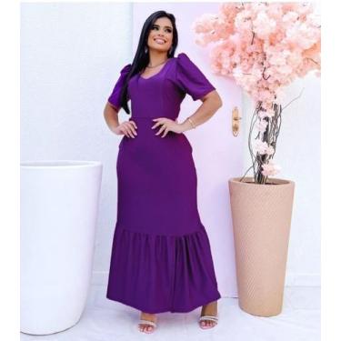 Imagem de Vestido Plus Size Fenda no babado Moda Evangélica Feminina - Miss Flow