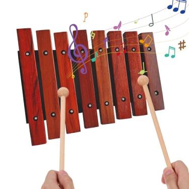 Imagem de Btuty Instrumento musical xilofone de madeira com 8 notas com 2 marretas de madeira, pinheiro, pequeno xilofone, instrumento de percussão para presente de aniversário, ferramentas musicais perfeitas
