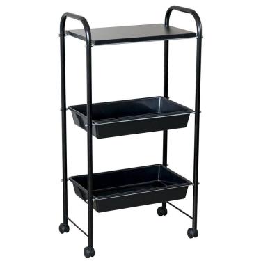 Imagem de Carrinho Mesa Auxiliar 1 Tampo E 2 Bandejas Estética Preto