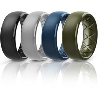 Imagem de Egnaro Anéis de casamento masculinos de silicone: 1/4/6/7 multipack de alianças de casamento de borracha com arco interno design ergonômico respirável para academia/exterior/presente, 14(23.0mm