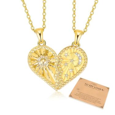 Imagem de MEALGUET Colar de coração combinando lua e sol: Colar de casal de coração partido de promessa amor para ele e ela colar com pingente joias presente namorado namorada amizade, Metal, Sem Pedra Preciosa