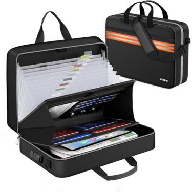 Imagem de ZOOPIP Organizador de arquivos sanfonado com cadeado, bolsa organizadora de documentos à prova de fogo com alça de ombro, pasta de arquivos expansível grande com 13 bolsos, armazenamento seguro