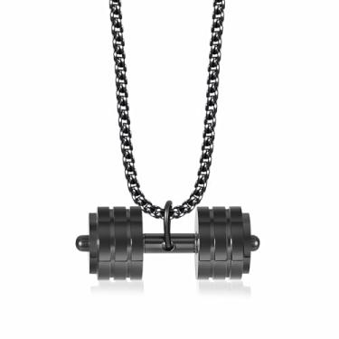 Imagem de SeiMios Colar com pingente de haltere para academia, academia, joias esportivas de aço inoxidável para homens, Aço inoxidável, Sem Pedra Preciosa