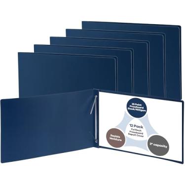 Imagem de gisgfim 12 peças de 28 x 43 cm, capa de relatório de prancheta, capacidade de 7,6 cm, fixador de papel com pinos metálicos com pasta de apresentação de compressor para encadernar perfeitamente