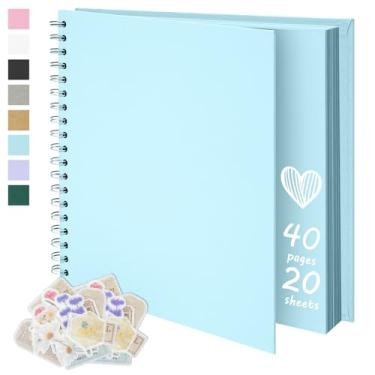Imagem de Remowith Álbum de fotos de scrapbook diy de 8x8 polegadas, livro de sucata de papel kraft em branco, livro de memória de 40 páginas para família de casamento, azul claro