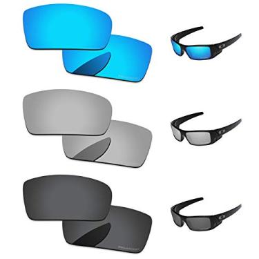 Imagem de PapaViva Lentes de reposição para óculos de sol Oakley Gascan OO9014 armação preta cinza e prata cromada e azul gelo