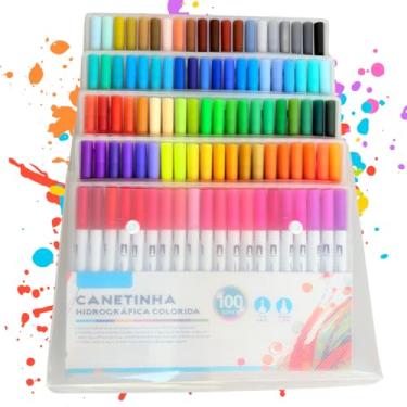 Imagem de Canetinha Ponta Dupla para Colorir Kit Estojo de Canetas Escolar Marcador Coloridas Permanente Duas Pontas Desenho Ponta Fina (100 CORES)
