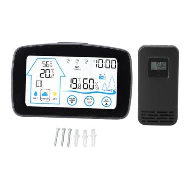 Imagem de Termômetro Higrômetro Digital, Botão Touchscreen Com Luz de Fundo, Estação Meteorológica, Medidor de Monitor de Temperatura e Umidade para Ambientes Internos e Externos (BLACK)