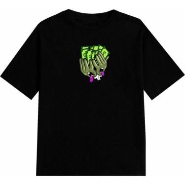 Imagem de Camiseta Manga Curta Preta Algodão Camisa Básica Estampas Variadas-Masculino