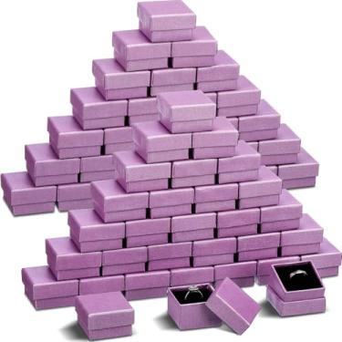 Imagem de Sasylvia 200 caixas de presente de joias a granel caixa de brinco de anel de papelão caixa de presente quadrada Kraft com inserção de espuma para embalagem (cor roxa)