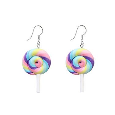 Imagem de Lindo pirulito colorido arco-íris com pingente de gancho leve de Halloween para mulheres adolescentes e meninas pequenas orelhas sensíveis adorável doce doce açúcar berloque pendurado pendurado