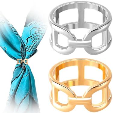 Imagem de Mxxipp 2 peças de fivela de cachecol para mulheres, suporte de clipe de lenço de seda não desbotada, anel de fecho de xales de liga hipoalergênica para cachecóis de camisa - ouro e prata, Ouro e