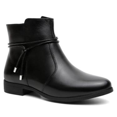 Imagem de Bota Cano Curto Feminina Couro Legítimo Moda Inverno - Evora, Preto, 3