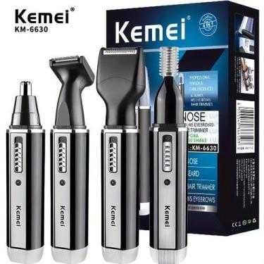 Imagem de Aparador Recarregvel 4 em 1 KEMEI KM6630  Nariz Barba e Ouvido, Preto