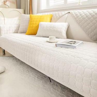 Imagem de Capas de sofá acolchoadas com estampa quadriculada para proteção de móveis, protetor de móveis de estilo moderno, capa de sofá de cor sólida para cães, crianças - branca | 1 fronha (76 x 127 cm)