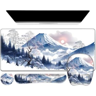 Imagem de Mouse pad grande 4 em 1, conjunto de descanso de pulso com teclado, mouse pad ergonômico com suporte de pulso, tapete de mesa com bordas costuradas estendido tapete de mesa impermeável para jogos de