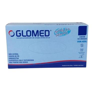 Imagem de Luva Nitrílica Azul Sem pó Glomed (OLIMED) - Caixa com 100 Unidades,  