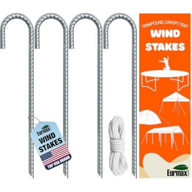 Imagem de Eurmax Estacas de trampolins EUA Estacas de solo resistentes Peças de dossel Estaca de vento com corda 30 cm Estaca resistente Âncora de solo de segurança Aço galvanizado em forma de J, pacote com 4