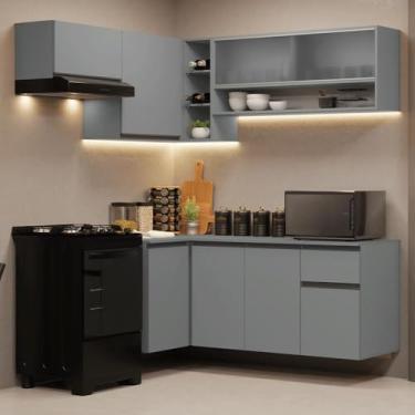Imagem de Armário de Cozinha Completa de Canto Suspenso 325cm Cinza Nice Madesa 01