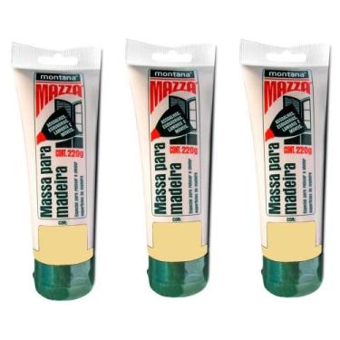 Imagem de 3 Massa P/Calafetar Madeira Montana Mazza 220 Gramas Marfim