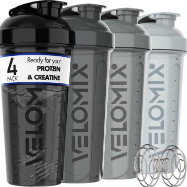 Imagem de Garrafa Protein Shaker velomix, pacote com 4 unidades, 800 ml, com batedor de arame