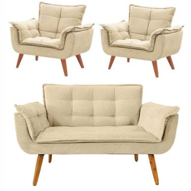 Imagem de Conjunto Chesterfield Luxo Opala sala/recepão/escritório (1 Namoradeira + 2 Poltronas) suede nude